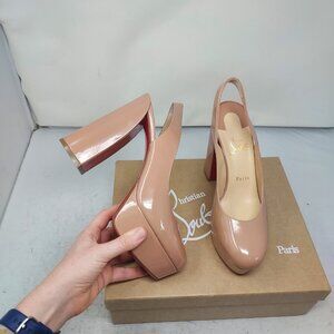 CHRISTIAN LOUBOUTIN Movida Nude Patent Platform Slingback Pump